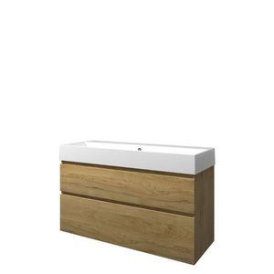Set Proline porselein Loft enkele wastafel wit met 1 kraangat onderkast asymmetrisch ideal oak 120x46cm