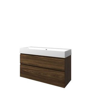 Set Proline porselein Loft enkele wastafel wit met 1 kraangat onderkast asymmetrisch cabana oak 120x46cm