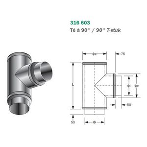 T-stuk 90° dubbelwandig RVS DP25 130mm Roccheggiani