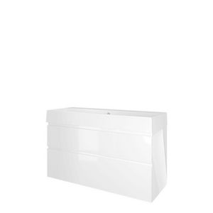Set Proline porselein Loft enkele wastafel wit met 1 kraangat onderkast asymmetrisch glans wit 120x46cm
