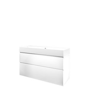 Set Proline porselein Loft enkele wastafel wit met 1 kraangat onderkast asymmetrisch mat wit 120x46cm