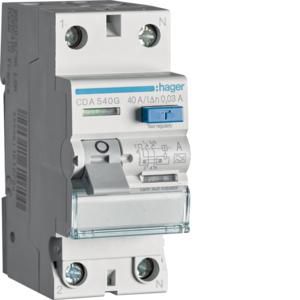 Aardlekschakelaar 2-polig 40A 30mA klasse A ongelijke klemhoogte