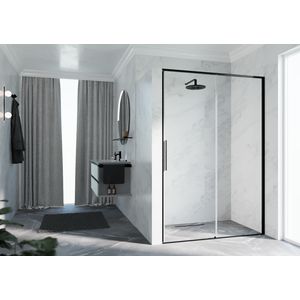 RIGA-2P schuifdeur in nis links 1060-1090x2000mm helder glas brushed black chrome