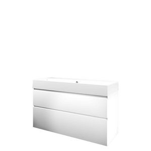 Set Proline porselein Loft enkele wastafel wit met 2 kraangaten onderkast asymmetrisch mat wit 120x46cm