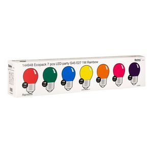 Doos a 7st. LED-lamp EcoPack party G45 E27 1W regenboos PC