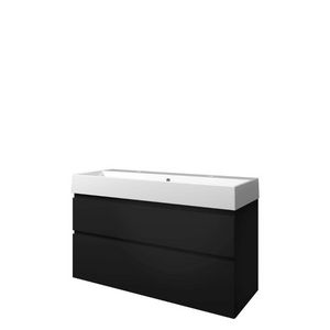 Set Proline porselein Loft enkele wastafel wit met 2 kraangaten onderkast asymmetrisch mat zwart 120x46cm