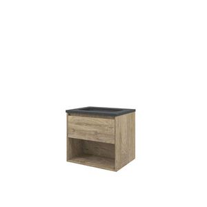 Set Proline hardsteen Elegant wastafel zonder kraangat onderkast 1x lade+schap raw oak 60x46cm