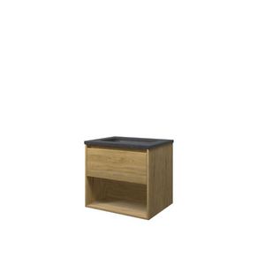 Set Proline hardsteen Elegant wastafel zonder kraangat onderkast 1x lade+schap ideal oak 60x46cm