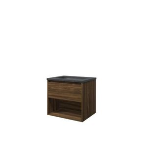 Set Proline hardsteen Elegant wastafel zonder kraangat onderkast 1x lade+schap cabana oak 60x46cm