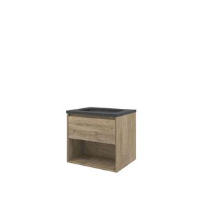 Set Proline hardsteen Elegant wastafel met 1 kraangat onderkast 1x lade+schap raw oak 60x46cm