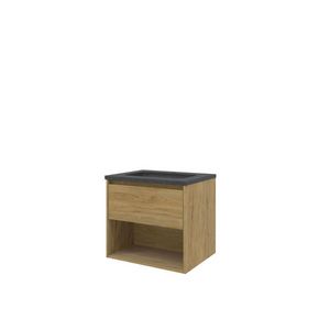Set Proline hardsteen Elegant wastafel met 1 kraangat onderkast 1x lade+schap ideal oak 60x46cm