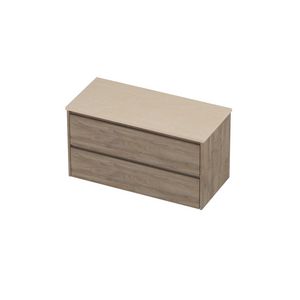 Deck Set Top afdekplaat hardsteen en onderkast symmetrisch 1000x460x550mm Sand stone/Raw oak