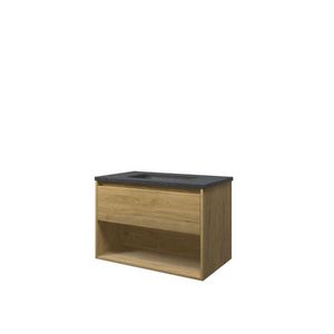 Set Proline hardsteen Elegant wastafel zonder kraangat onderkast 1x lade+schap ideal oak 80x46cm