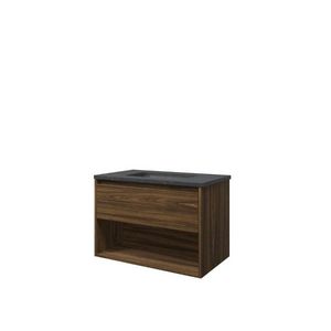 Set Proline hardsteen Elegant wastafel zonder kraangat onderkast 1x lade+schap cabana oak 80x46cm