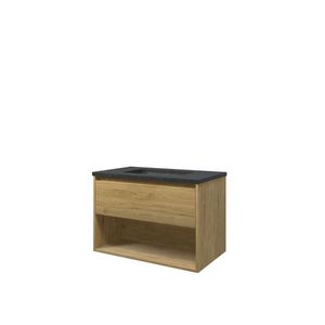Set Proline hardsteen Elegant wastafel met 1 kraangat onderkast 1x lade+schap ideal oak 80x46cm