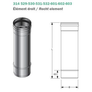 Rookgasbuis recht Elt enkelwandig RVS SPG 130mm L=1000mm Roccheggiani