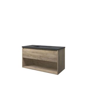 Set Proline hardsteen Elegant wastafel met 1 kraangat onderkast 1x lade+schap raw oak 100x46cm