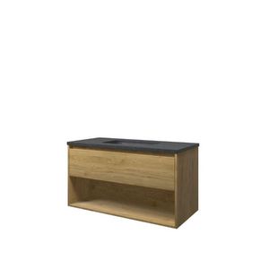 Set Proline hardsteen Elegant wastafel met 1 kraangat onderkast 1x lade+schap ideal oak 100x46cm