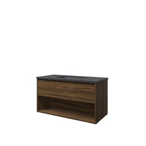 Set Proline hardsteen Elegant wastafel met 1 kraangat onderkast 1x lade+schap cabana oak 100x46cm