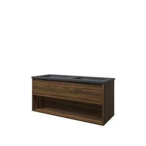 Set Proline hardsteen Elegant dubb. wastafel zonder kraangat onderkast 1x lade+schap cabana oak 120x46cm