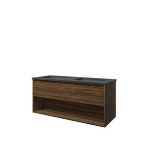 Set Proline hardsteen Elegant dubb. wastafel met 2 kraangaten onderkast 1x lade+schap cabana oak 120x46cm
