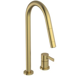 Keukenmengkraan 2g hoge ronde uitloop 2f brushed gold Gusto