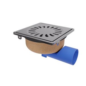 Doucheput verstelbaar 146x146mm RVS met onderuitlaat + zijuitlaat WS 30mm
