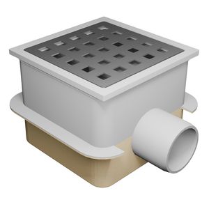 ABS doucheput 100x100mm m.RVS rooster zijuitlaat 50mm