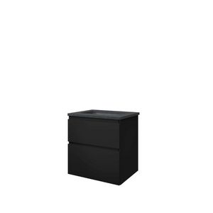 Set Proline hardsteen Elegant wastafel met 1 kraangat onderkast symmetrisch mat zwart 60x46cm