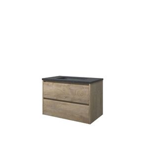 Set Proline hardsteen Elegant wastafel zonder kraangat onderkast symmetrisch raw oak 80x46cm