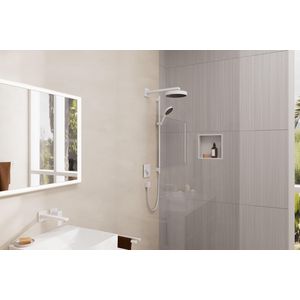 Rainfinity Doucheset 130 3 straalsoorten EcoSmart met glijstang S Puro 90cm push-schuifstuk en Designflex textiel doucheslang mat wit