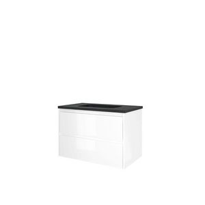 Set Proline hardsteen Elegant wastafel zonder kraangat onderkast symmetrisch glans wit 80x46cm