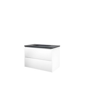 Set Proline hardsteen Elegant wastafel zonder kraangat onderkast symmetrisch mat wit 80x46cm