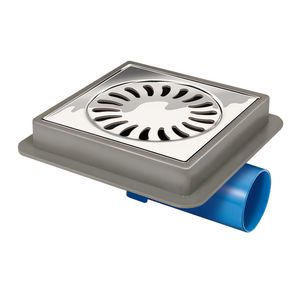 ABS doucheput 146x146mm onder-/zijuitlaat 50mm m.RVS rooster