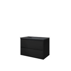 Set Proline hardsteen Elegant wastafel zonder kraangat onderkast symmetrisch mat zwart 80x46cm