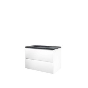 Set Proline hardsteen Elegant wastafel met 1 kraangat onderkast symmetrisch mat wit 80x46cm