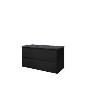Set Proline hardsteen Elegant wastafel zonder kraangat onderkast symmetrisch mat zwart 100x46cm