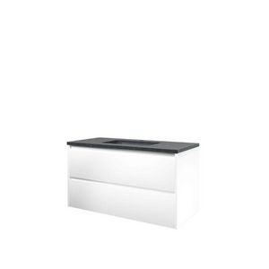 Set Proline hardsteen Elegant wastafel met 1 kraangat onderkast symmetrisch mat wit 100x46cm