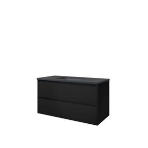 Set Proline hardsteen Elegant wastafel met 1 kraangat onderkast symmetrisch mat zwart 100x46cm