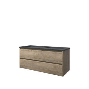 Set Proline hardsteen Elegant dubb. wastafel zonder kraangat onderkast symmetrisch raw oak 120x46cm