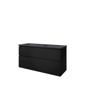Set Proline hardsteen Elegant dubb. wastafel zonder kraangat onderkast symmetrisch mat zwart 120x46cm