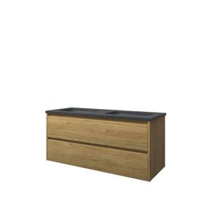 Set Proline hardsteen Elegant dubb. wastafel met 2 kraangaten onderkast symmetrisch ideal oak 120x46cm