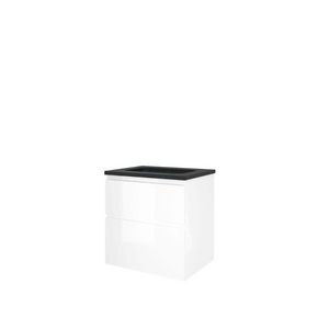 Set Proline hardsteen Elegant wastafel zonder kraangat onderkast asymmetrisch glans wit 60x46cm