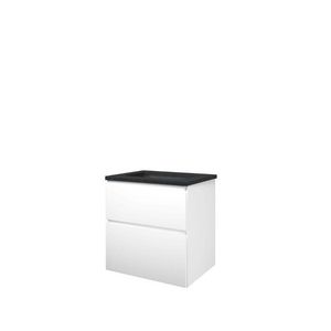 Set Proline hardsteen Elegant wastafel zonder kraangat onderkast asymmetrisch mat zwart 60x46cm
