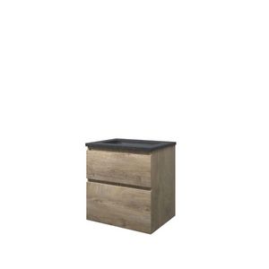 Set Proline hardsteen Elegant wastafel met 1 kraangat onderkast asymmetrisch raw oak 60x46cm