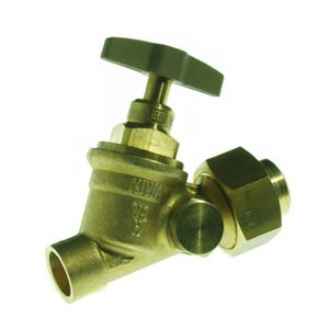 Stopkraan met kruk messing met aftapgelegenheid  42mm soldeer x koppeling KIWA