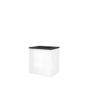Set Proline hardsteen Elegant wastafel met 1 kraangat onderkast asymmetrisch glans wit 60x46cm