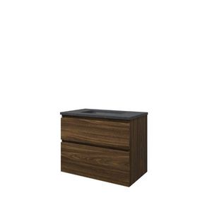 Set Proline hardsteen Elegant wastafel zonder kraangat onderkast asymmetrisch cabana oak 80x46cm