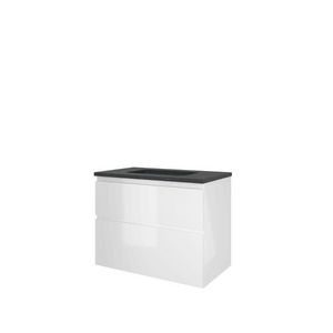 Set Proline hardsteen Elegant wastafel zonder kraangat onderkast asymmetrisch glans wit 80x46cm