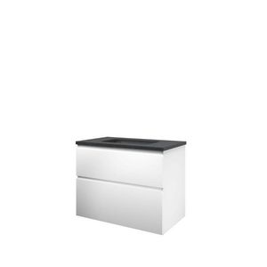 Set Proline hardsteen Elegant wastafel zonder kraangat onderkast asymmetrisch mat wit 80x46cm